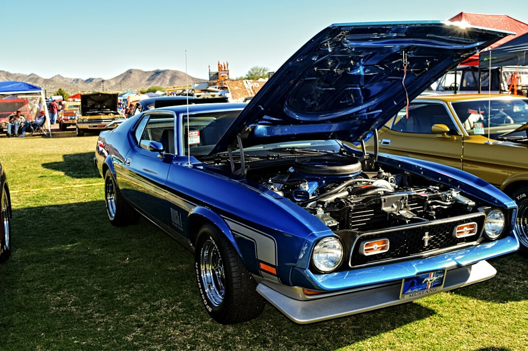 Vintage muscle car at a classic car gathering
