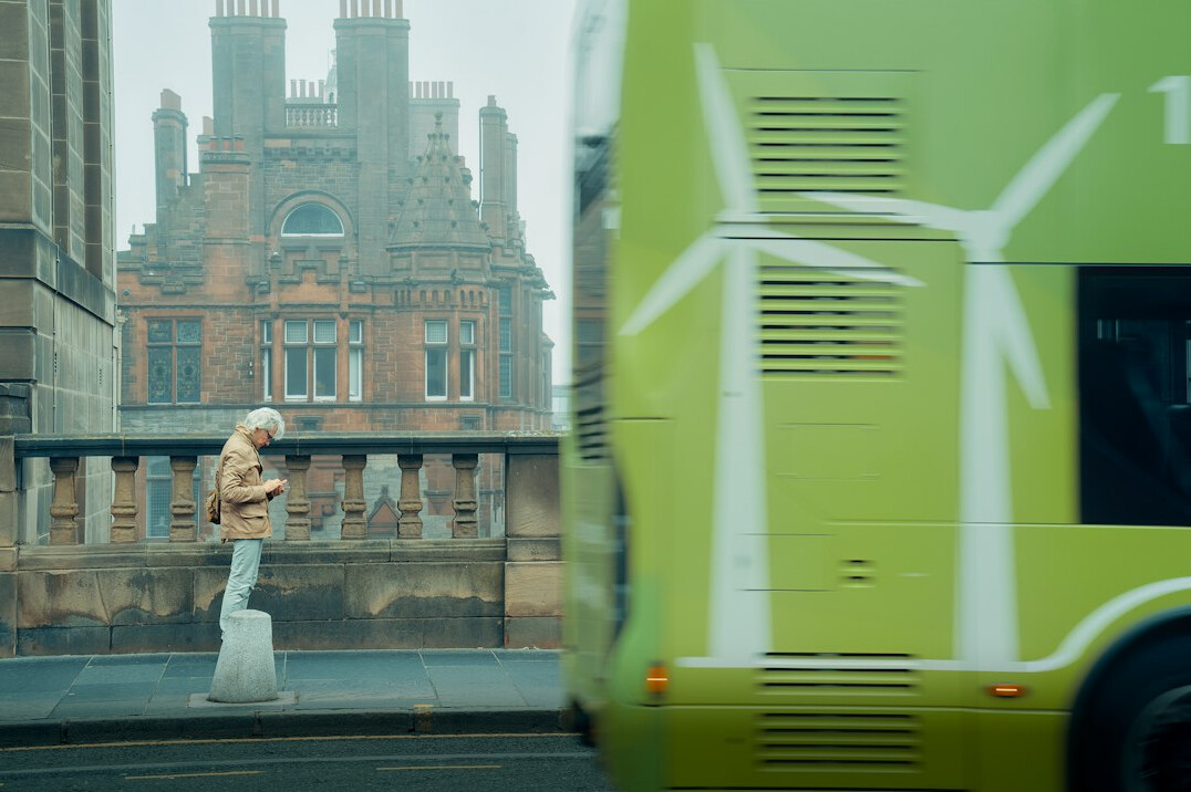 green city with electric buses