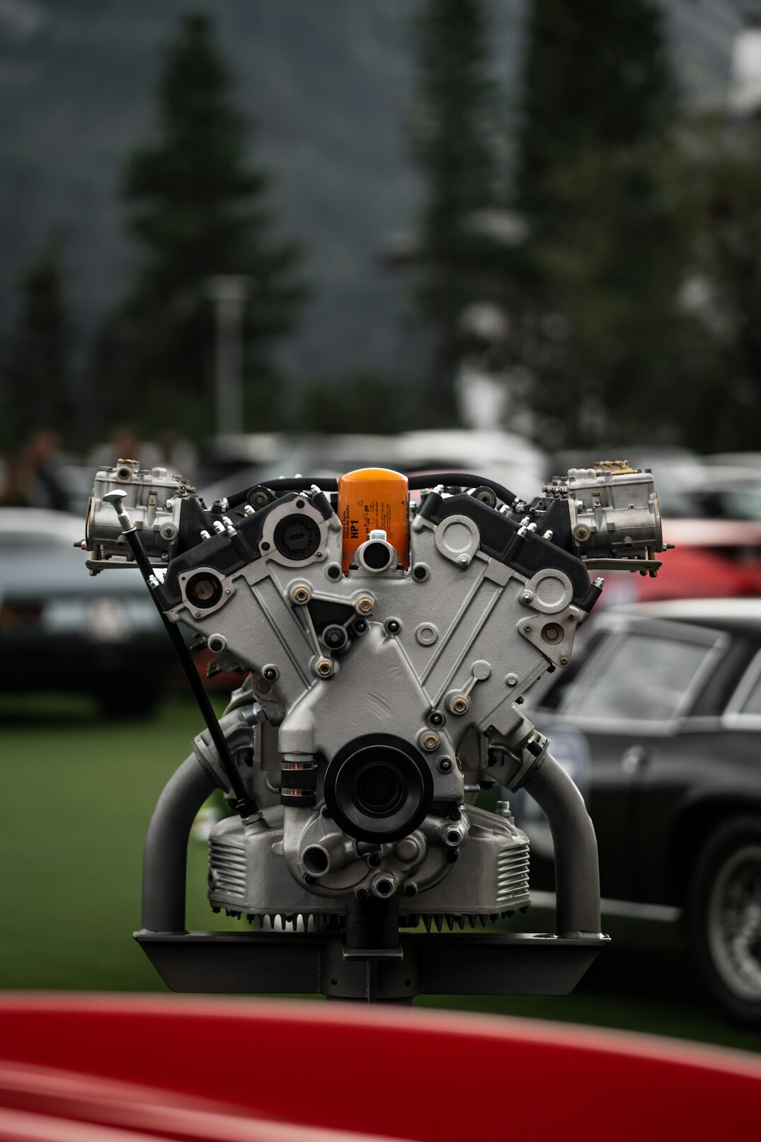 Classic car engine bay and chrome details